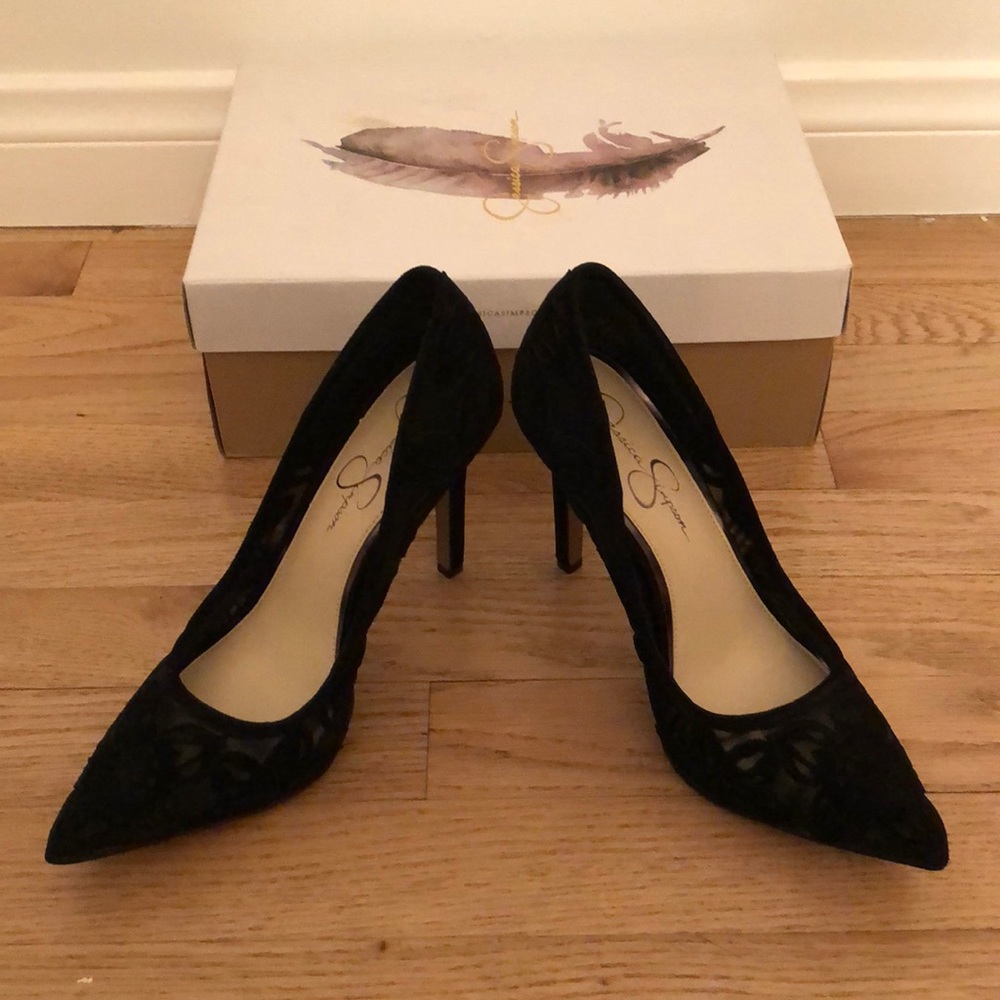 NEW black lace stilettos, 4 in., Jessica Simpson